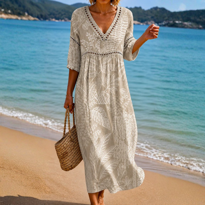 Etllow | Soft Midi Dress With Natural Leaf Print