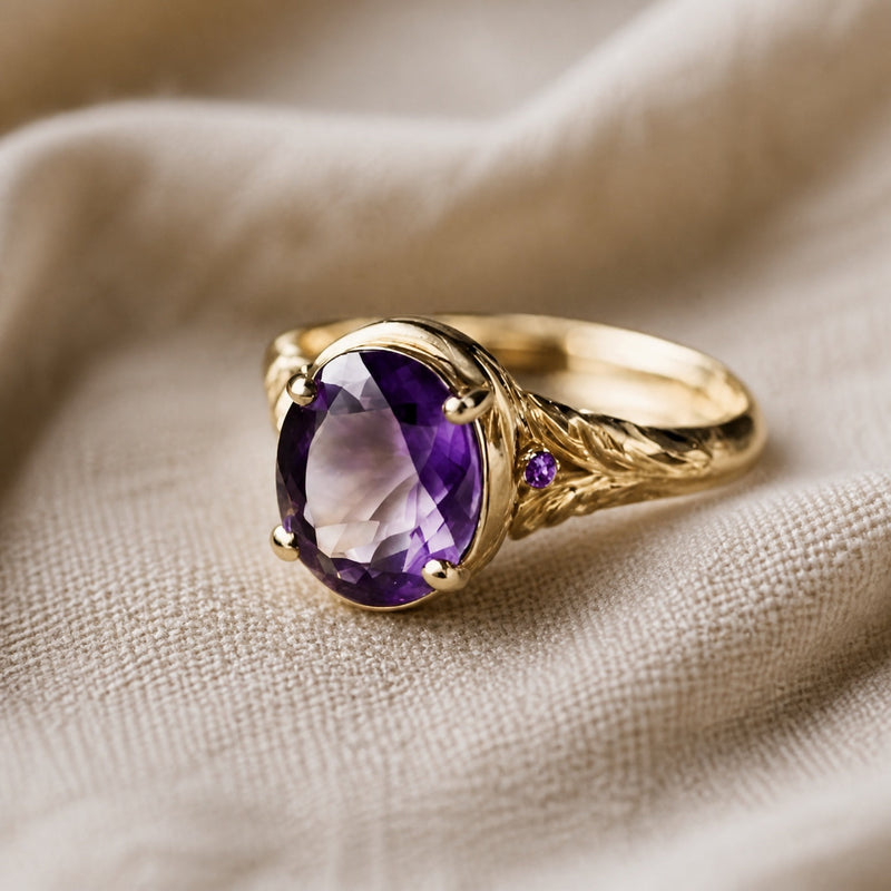 Soroline | Artisan Carved Amethyst and Gold Bohemian Ring