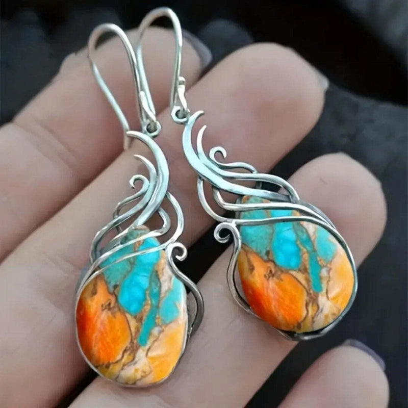 Evlia | Blue and Orange Gemstone Dangle Earrings