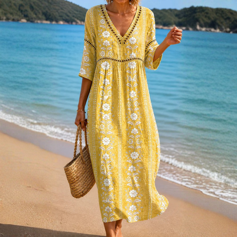 Metilda | Soft Yellow Floral Midi Dress