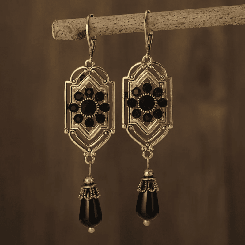 Frgen | Elegant Black Crystal Dangle Earrings