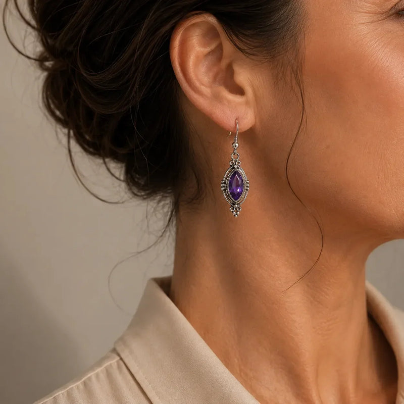 Cyanne | Amethyst Crystal Dangle Earrings