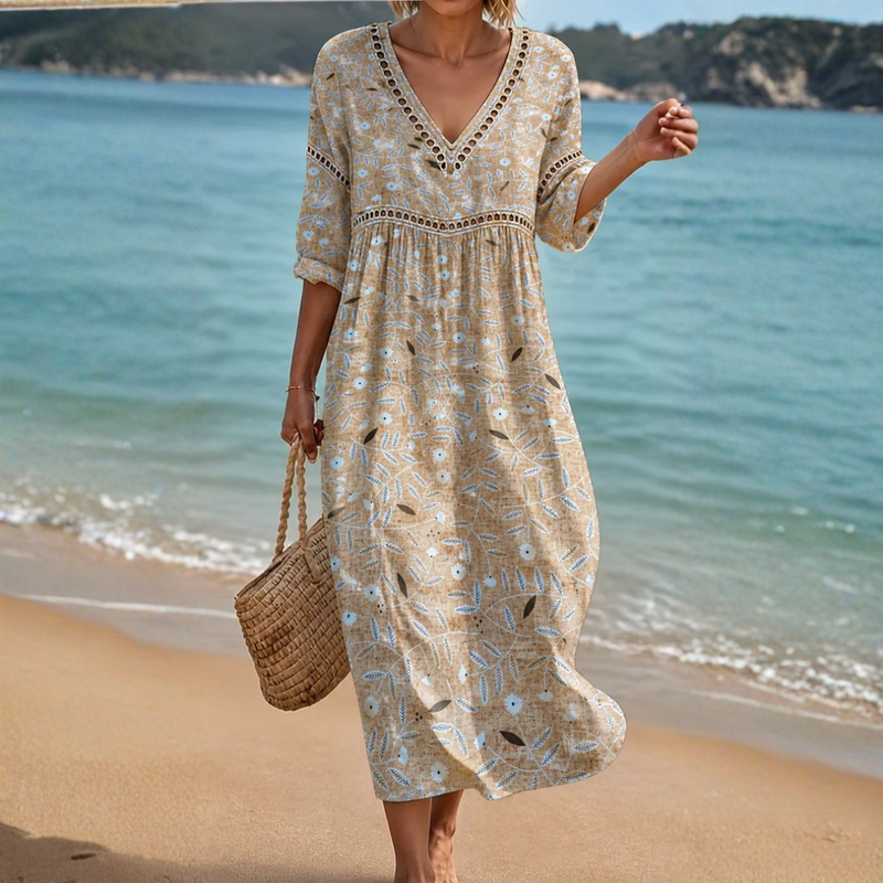 Veenda | Floral Beach Dress In Warm Tones