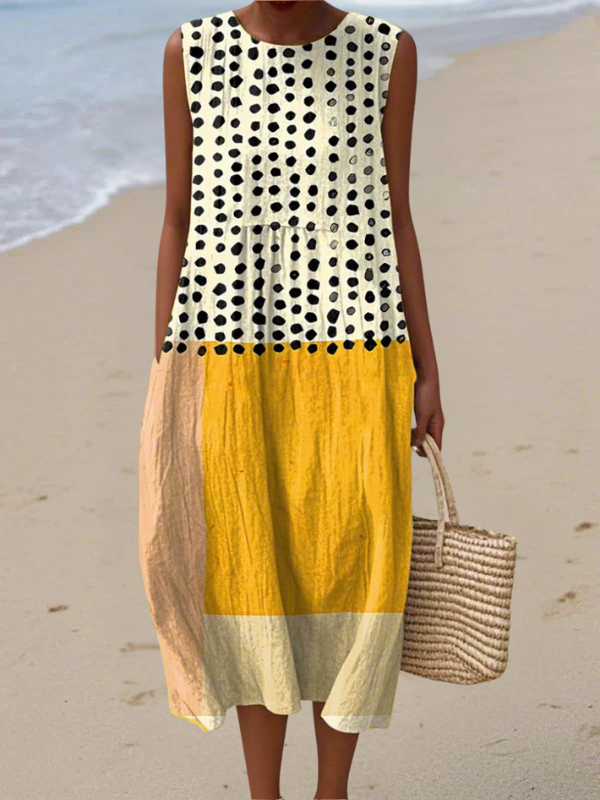 Hiolet | Polka Colorblock Midi Dress