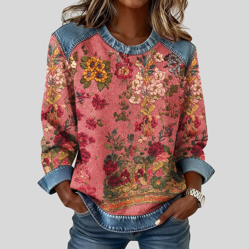 Nalina | Floral Contrast-Trim Sweatshirt