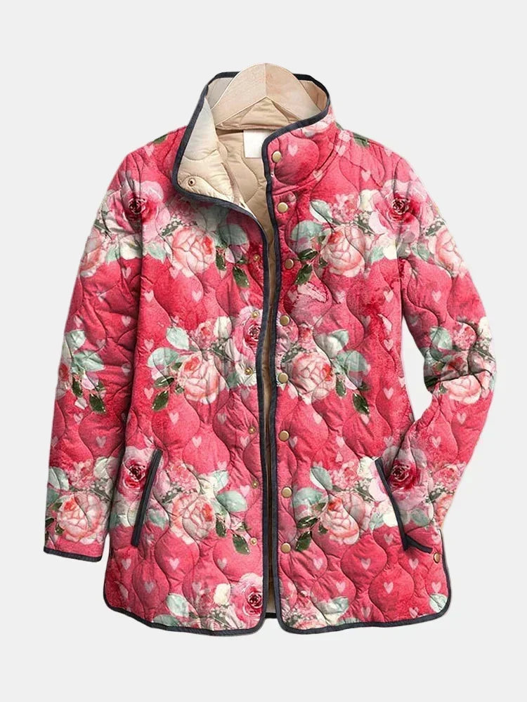 Miroline | Charming Pink Floral Print Quilted Jacket