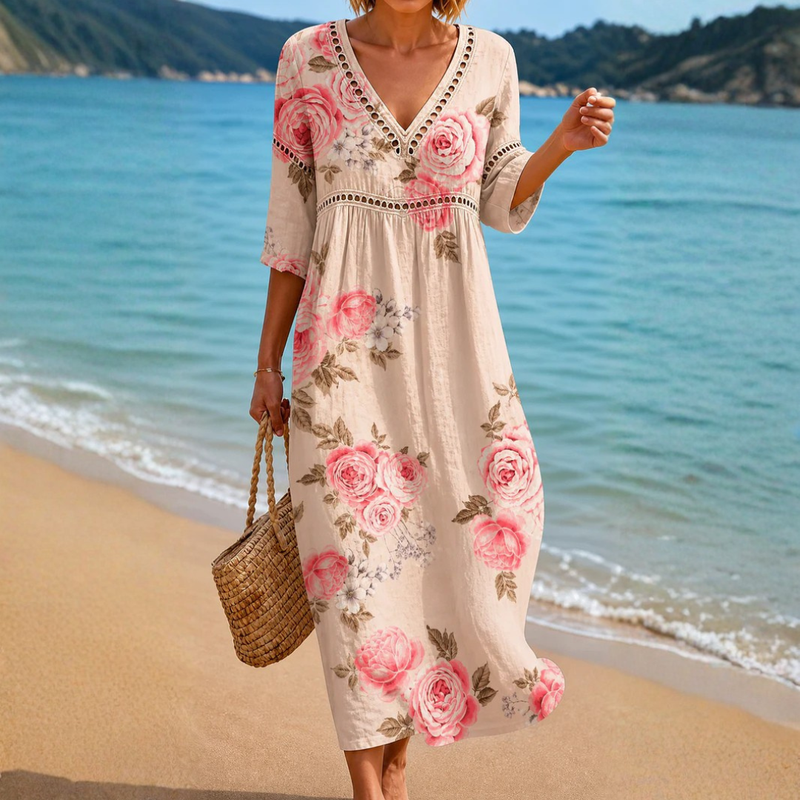 Zaisy | Soft Midi Dress With Elegant Roses