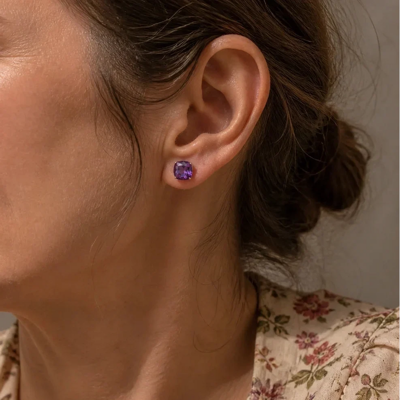 Joriel | Checkerboard Amethyst Stud Earrings