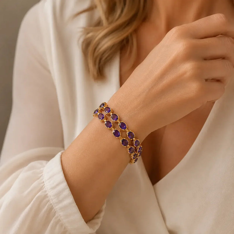 Chllow | Gold Bracelet with Amethyst Tennis Design