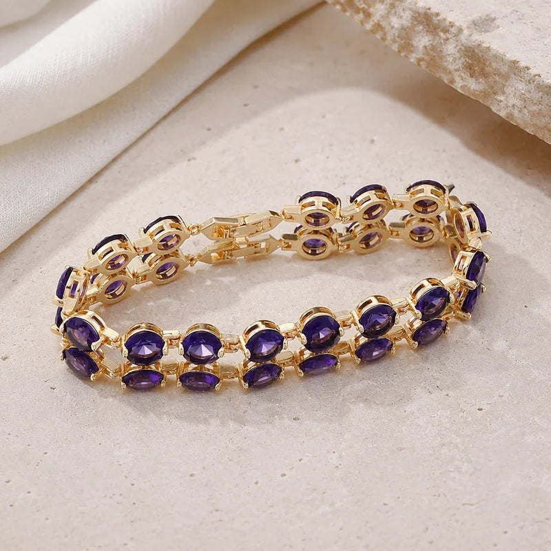 Chllow | Gold Bracelet with Amethyst Tennis Design