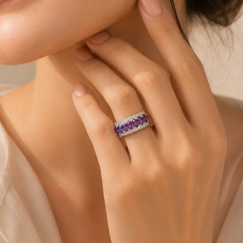 Mitie | Bohemian Amethyst Ring with Cubic Zirconia Accents