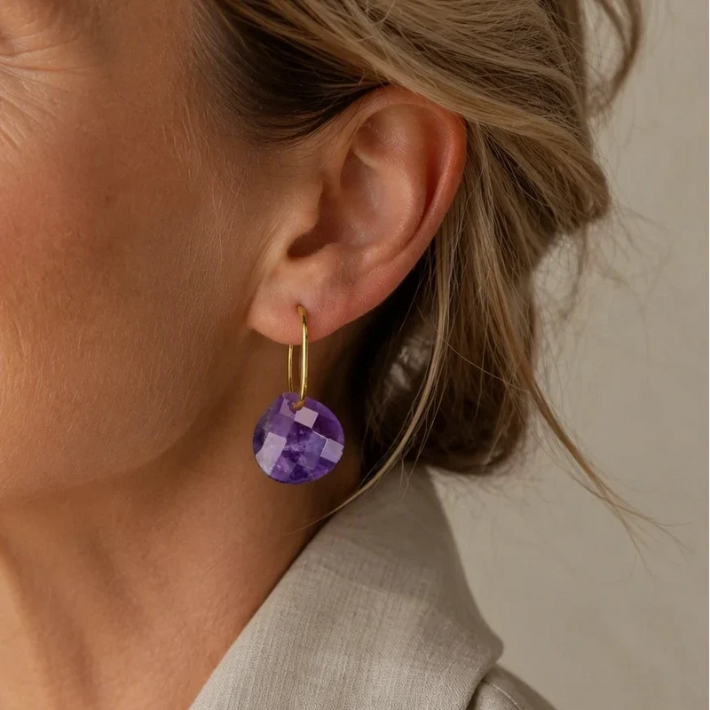Verah | Geometric Amethyst Drop Earrings with Faceted Design