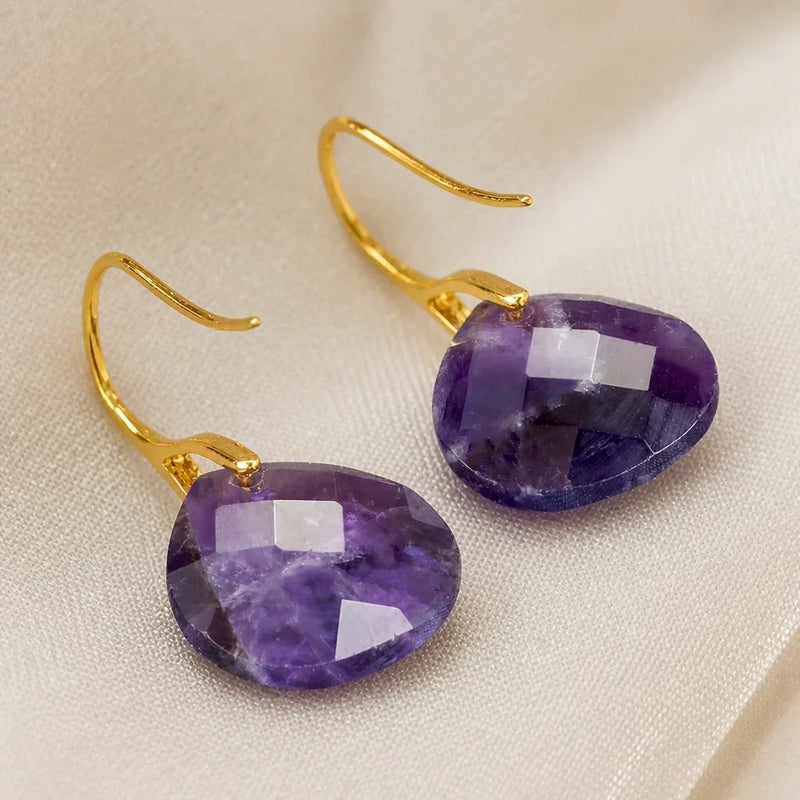 Verah | Geometric Amethyst Drop Earrings with Faceted Design