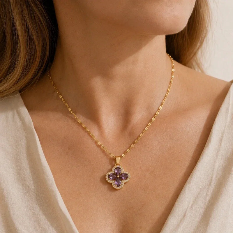 Virah | Elegant Clover Amethyst Pendant Necklace