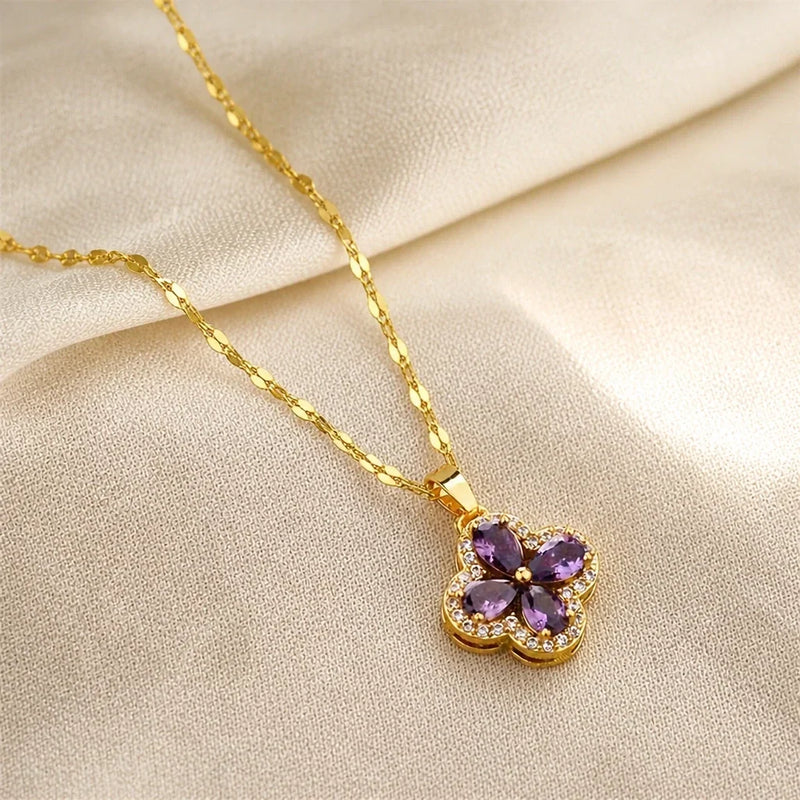 Virah | Elegant Clover Amethyst Pendant Necklace