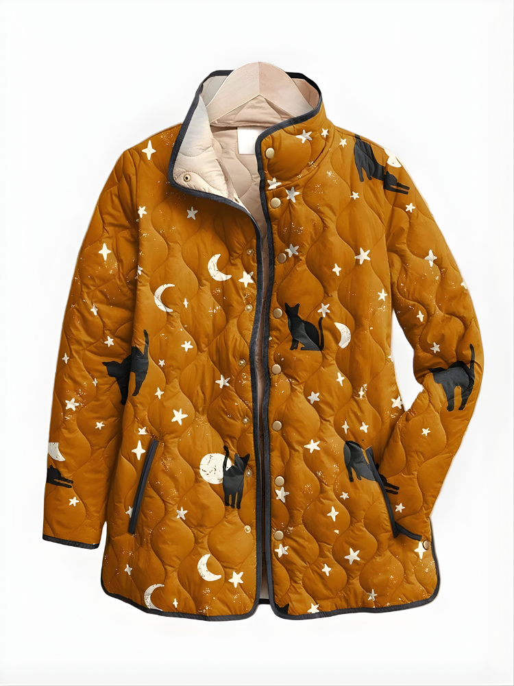 Auith | Black Quilted Jacket with Cat Pattern