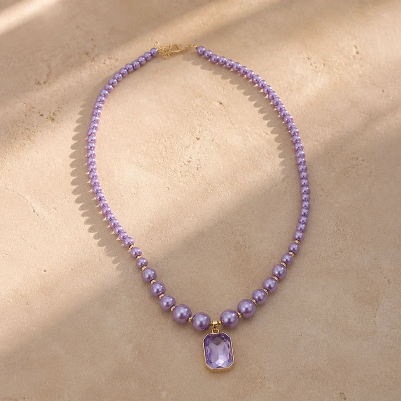 Marcy | Amethyst Pendant Necklace with Pearl Chain