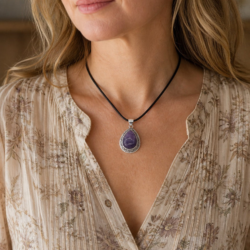 Grndy | Amethyst Teardrop Pendant Necklace