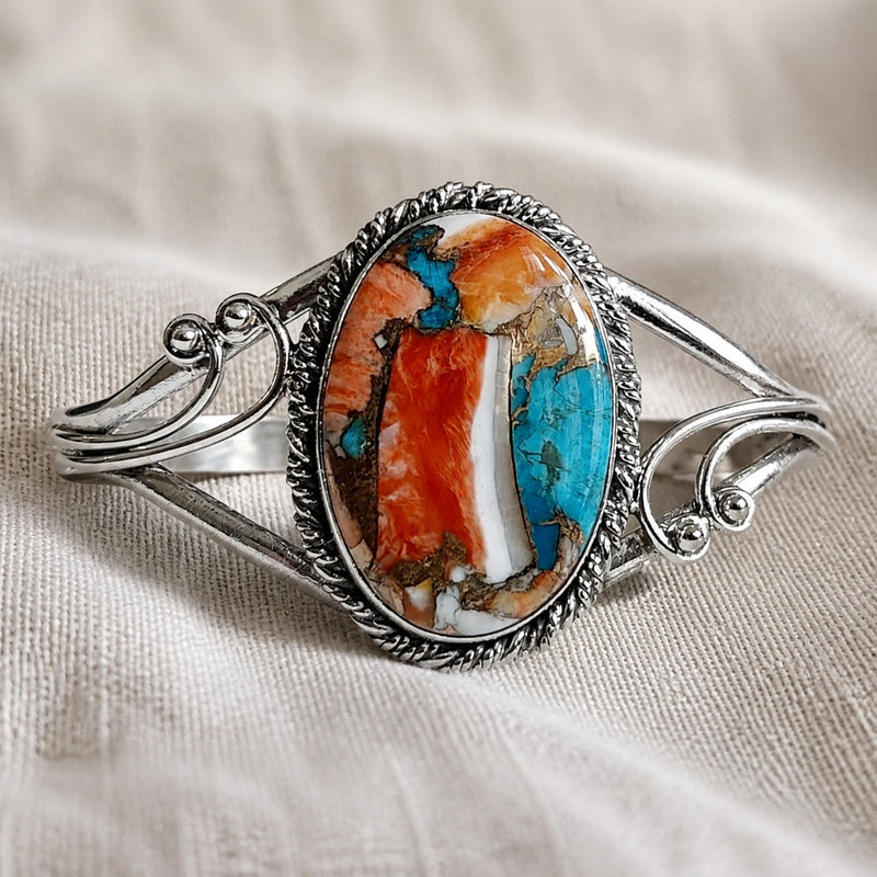 Bessica | Retro Oval Gemstone Cuff Bracelet
