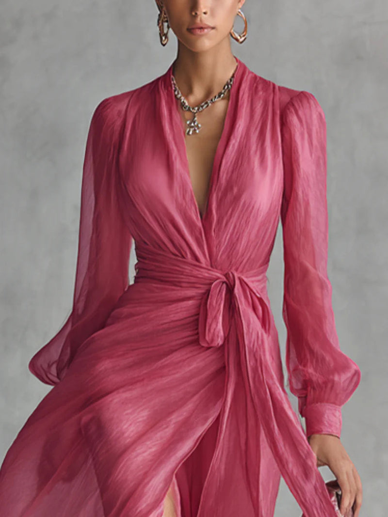 Edva | Elegant Chiffon V-Neck Maxi Dress
