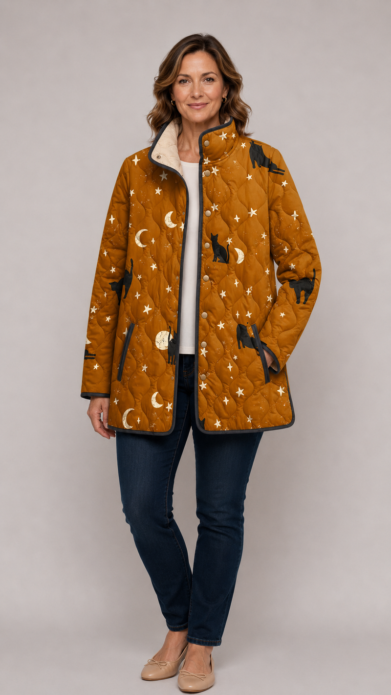 Auith | Black Quilted Jacket with Cat Pattern