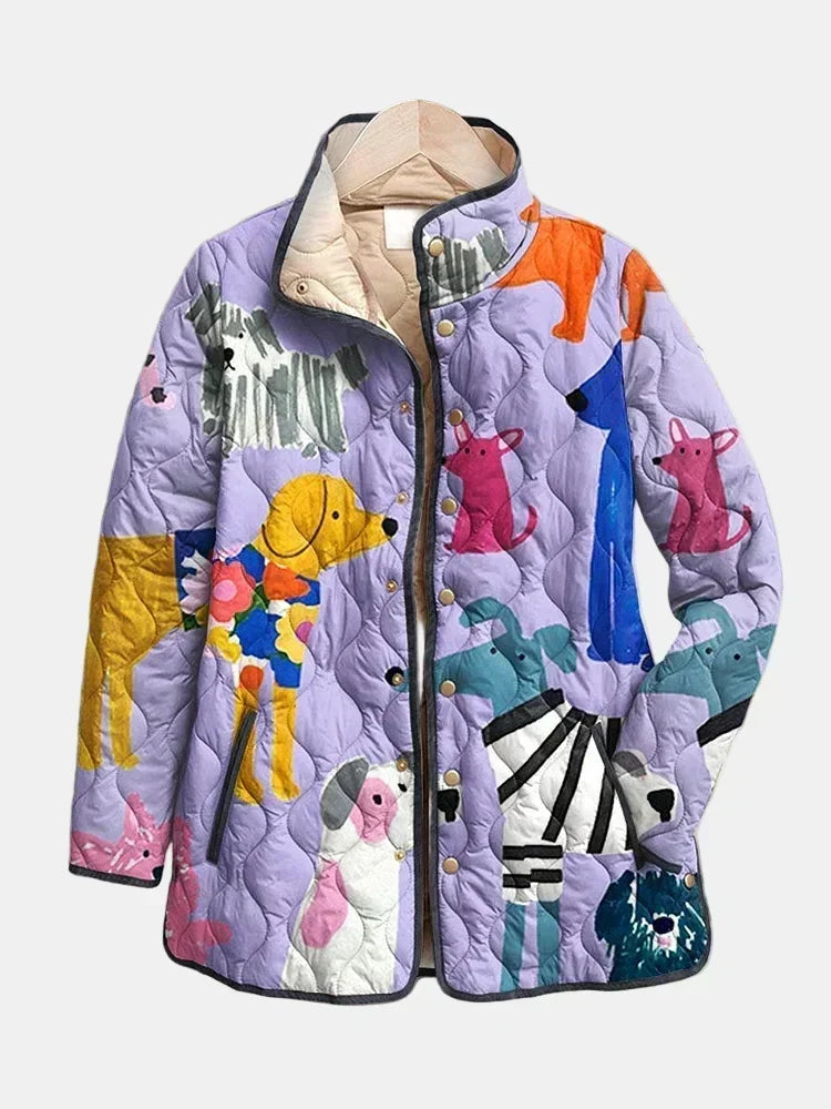 Etenda | Casual Quilted Jacket With Dog Print