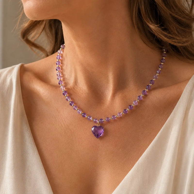 Annya | Elegant Amethyst Heart Pendant Necklace