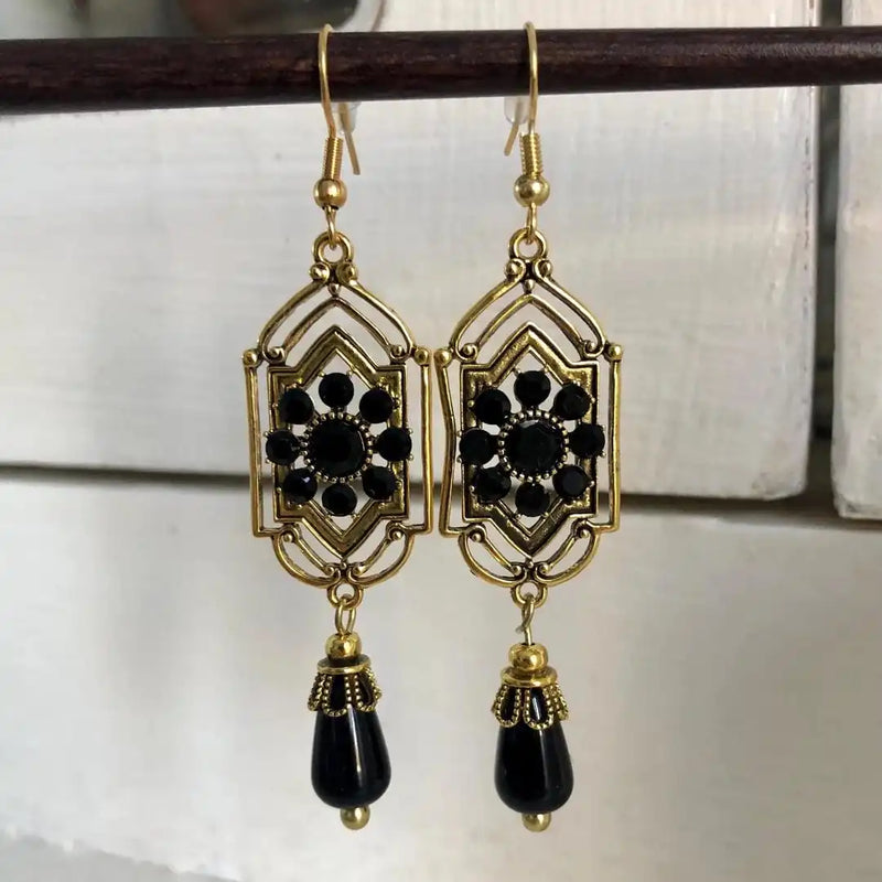 Frgen | Elegant Black Crystal Dangle Earrings