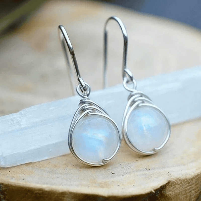 Agroline | Elegant Silver Moonstone Dangle Earrings