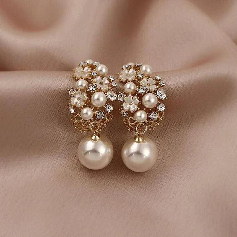 Irene | Chic Floral Pearl Drop Earrings