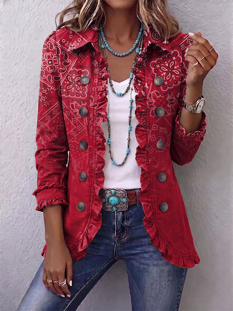 Milvia | Bohemian Paisley Ombre Print Ruffled Jacket
