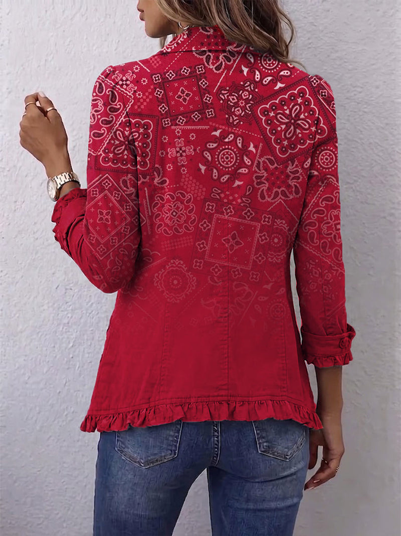 Milvia | Bohemian Paisley Ombre Print Ruffled Jacket