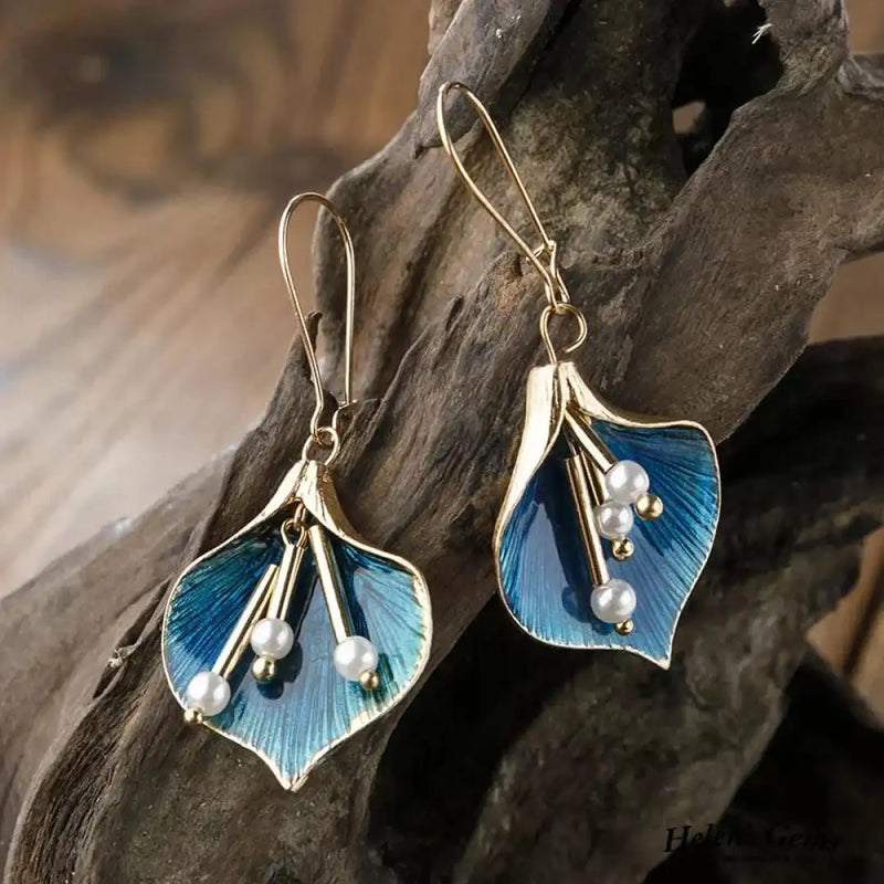 Mina | Antique Silver Earrings with Blue Lotus Design