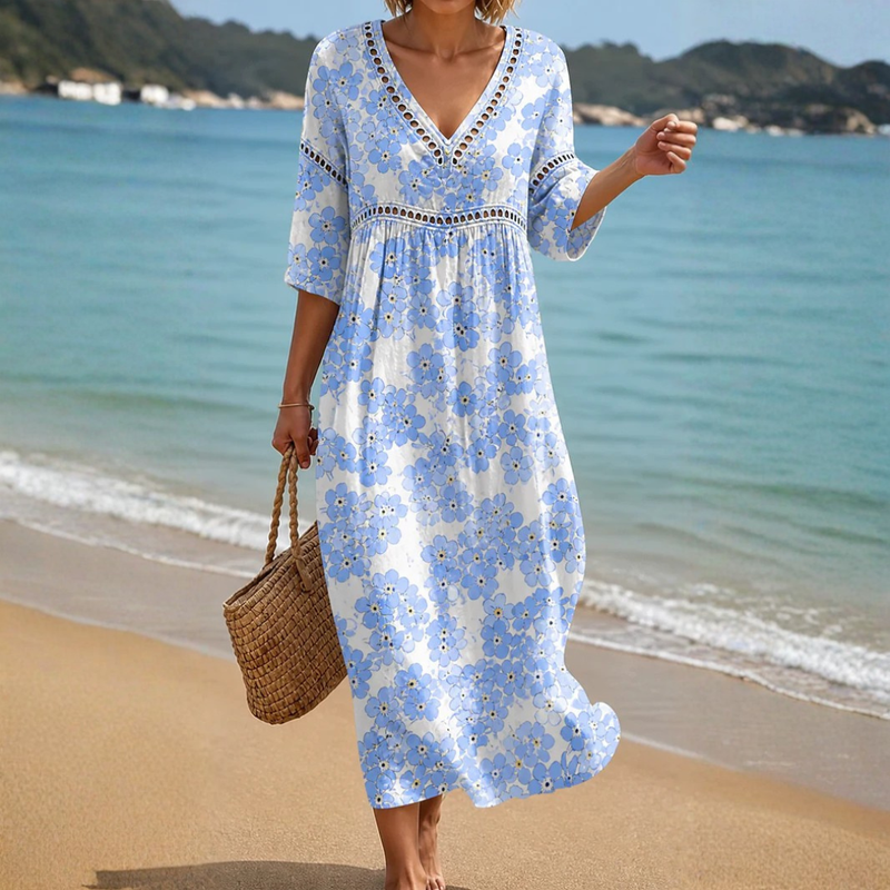 Phlope | Delicate Blue Floral Beach Dress