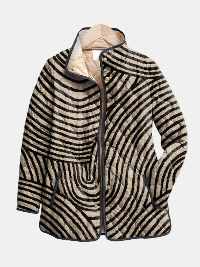 Lorah | Retro Hand-Drawn Circle Design Quilted Jacket