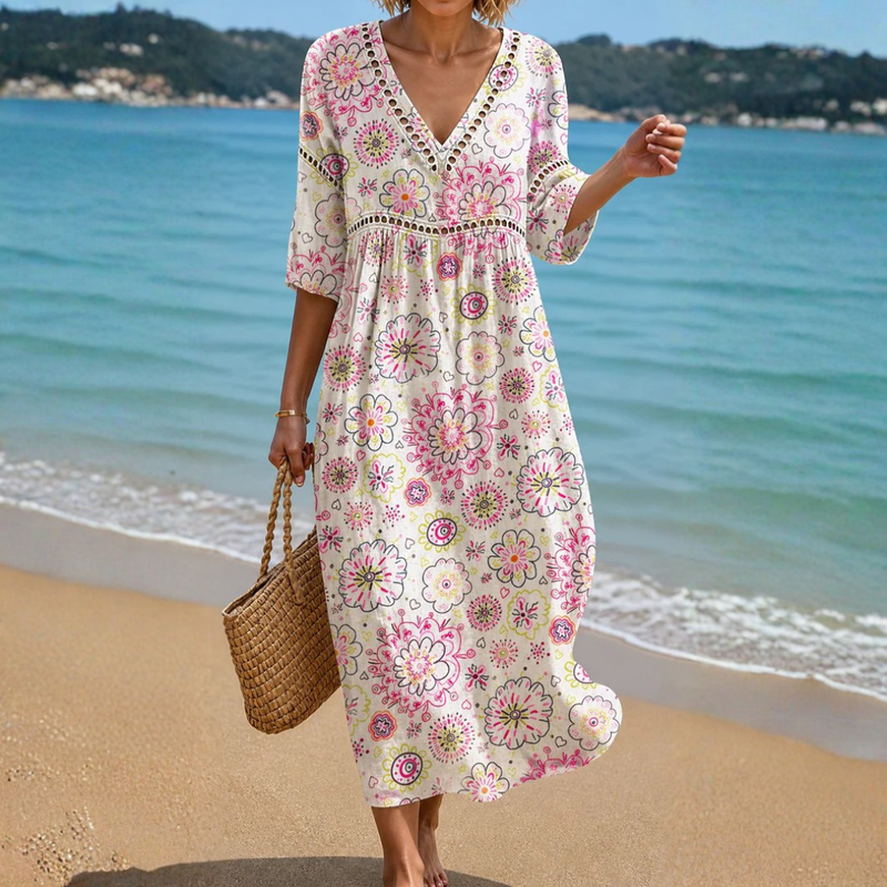Kada | Soft Summer Midi Dress With Floral Print