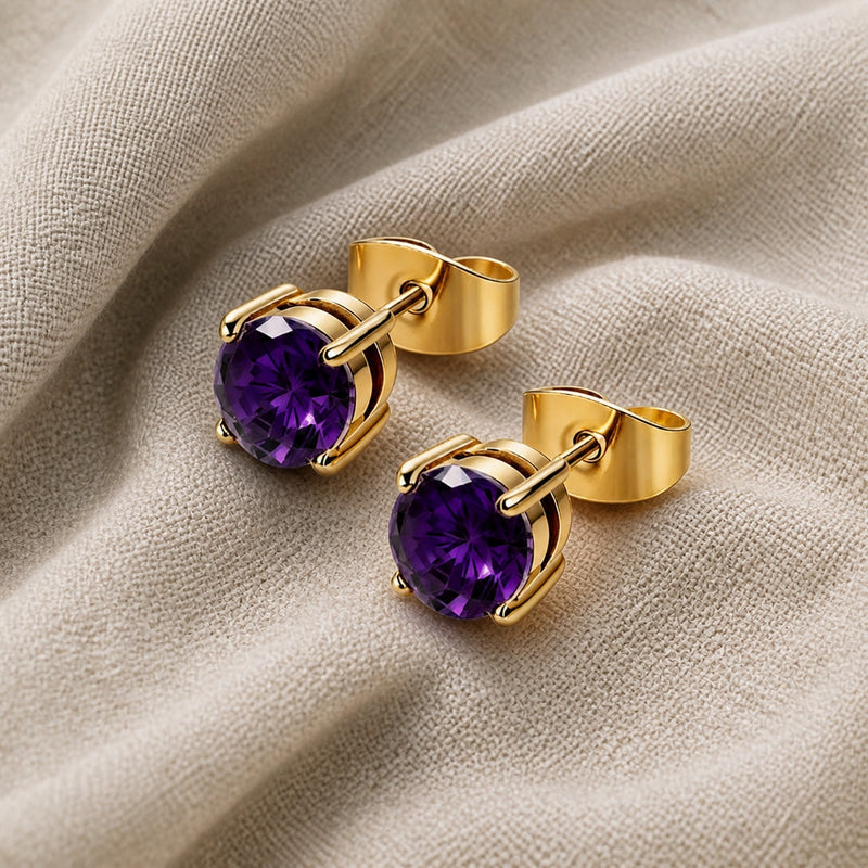 Evie | Amethyst Round Cut Stud Earrings