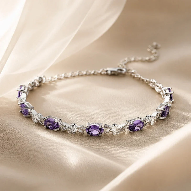 Poriel | Silver Bracelet with Amethyst Links