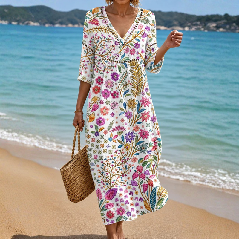 Sossica | Soft Midi Dress With Elegant Multicolor Floral Pattern