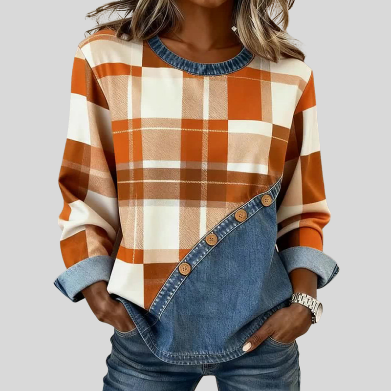 Elssica | Patchwork Long-Sleeve Top