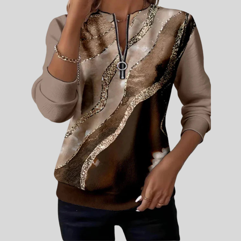 Joanne | Artful Zip-Neck Top