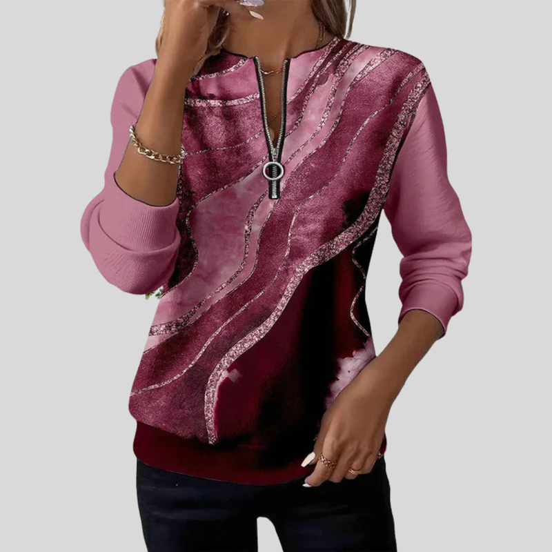 Joanne | Artful Zip-Neck Top