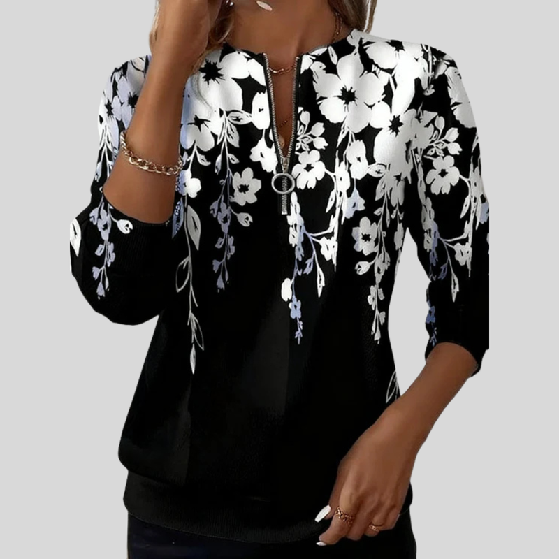 Lirbara | Floral Zip-Neck Sweatshirt