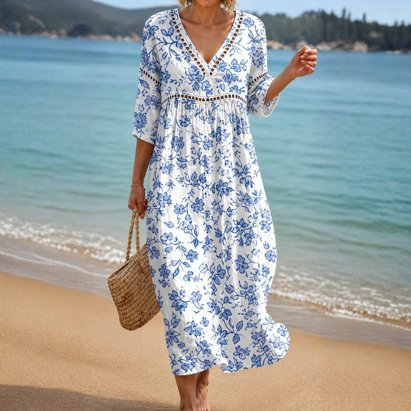 Vithleen | Classic Blue Floral Beach Dress