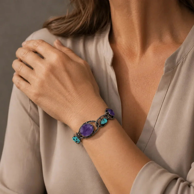 Glndy | Oval Gemstone Cuff Bracelet