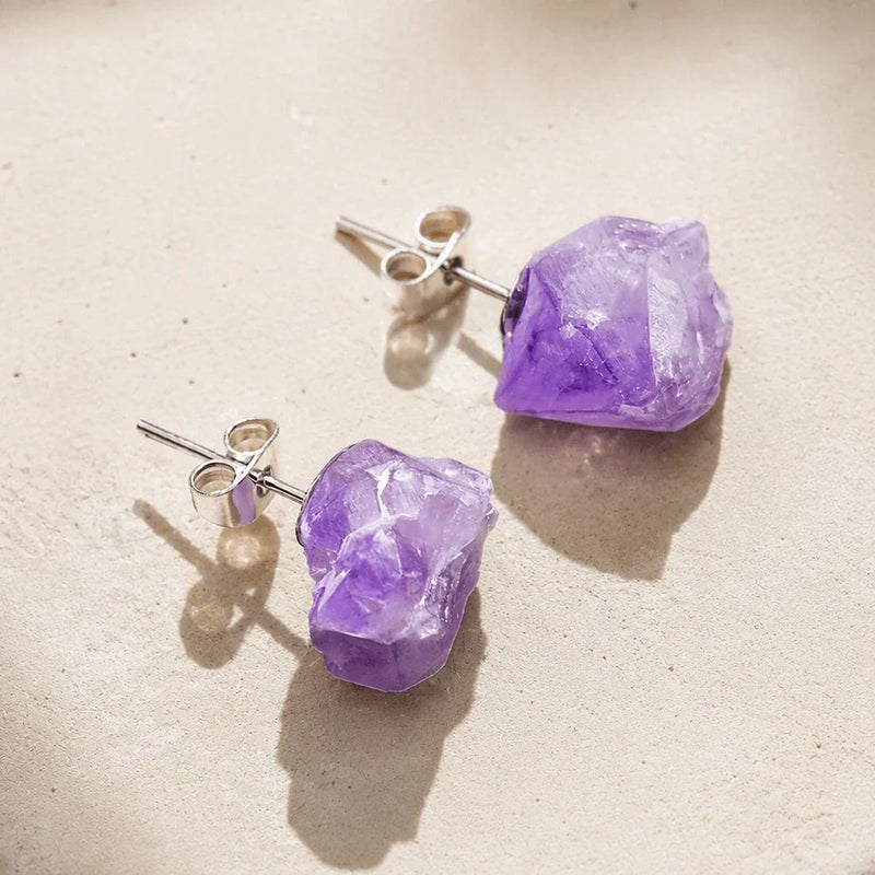 Mergia | Amethyst Abstract Crystal Stud Earrings