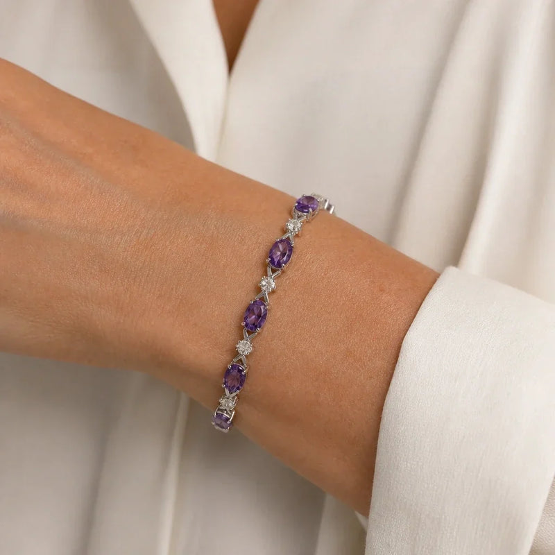 Poriel | Silver Bracelet with Amethyst Links