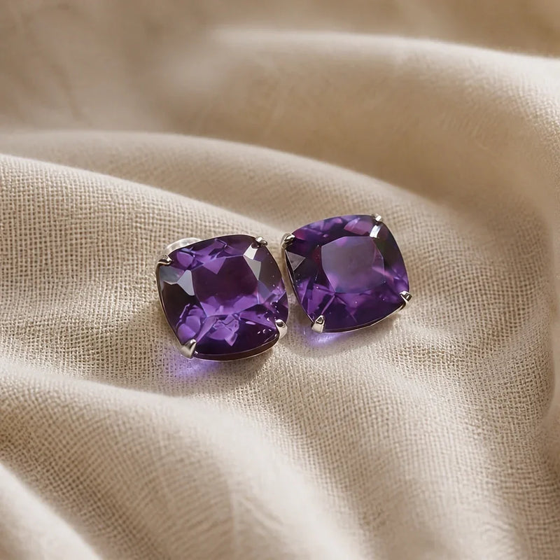 Joriel | Checkerboard Amethyst Stud Earrings
