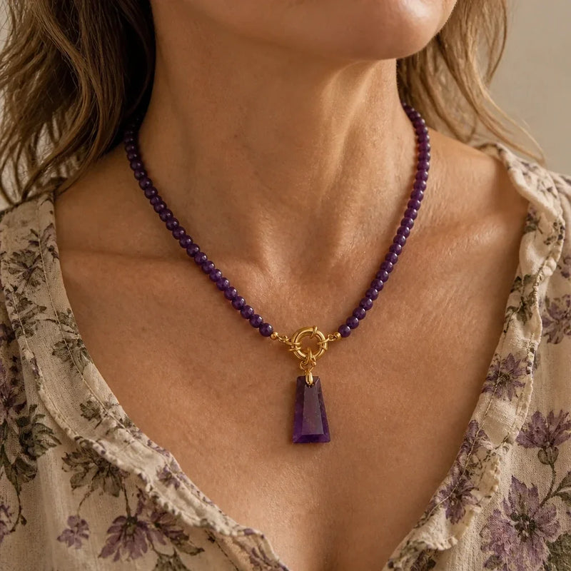 Arsa | Geometric Pendant Necklace with Beaded Accents