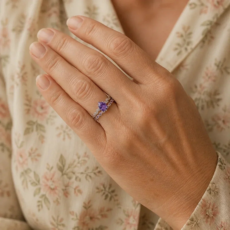 Vavie | Amethyst Braided Ring Collection